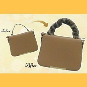 White Fur Bag Handle Wrap, Handle Cover